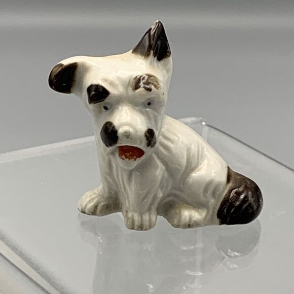 Vtg Scotty Terrier Dog Puppy Figurine Ceramic Porcelain Japan Brown and White - Picture 1 of 10
